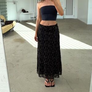 Vintage 90s Black Lace Maxi Skirt